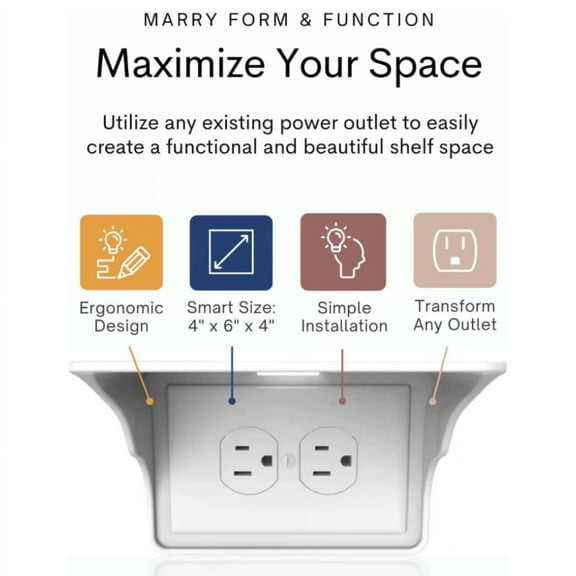 Wall Outlet Shelf Organizer, Wall Mounted Shelf with Cord Management Opening, Holds Up to 10 Lbs for Phones, Keys, & Smart Devices, Space Saving Design for Bedroom, Kitchen, or Home Office
