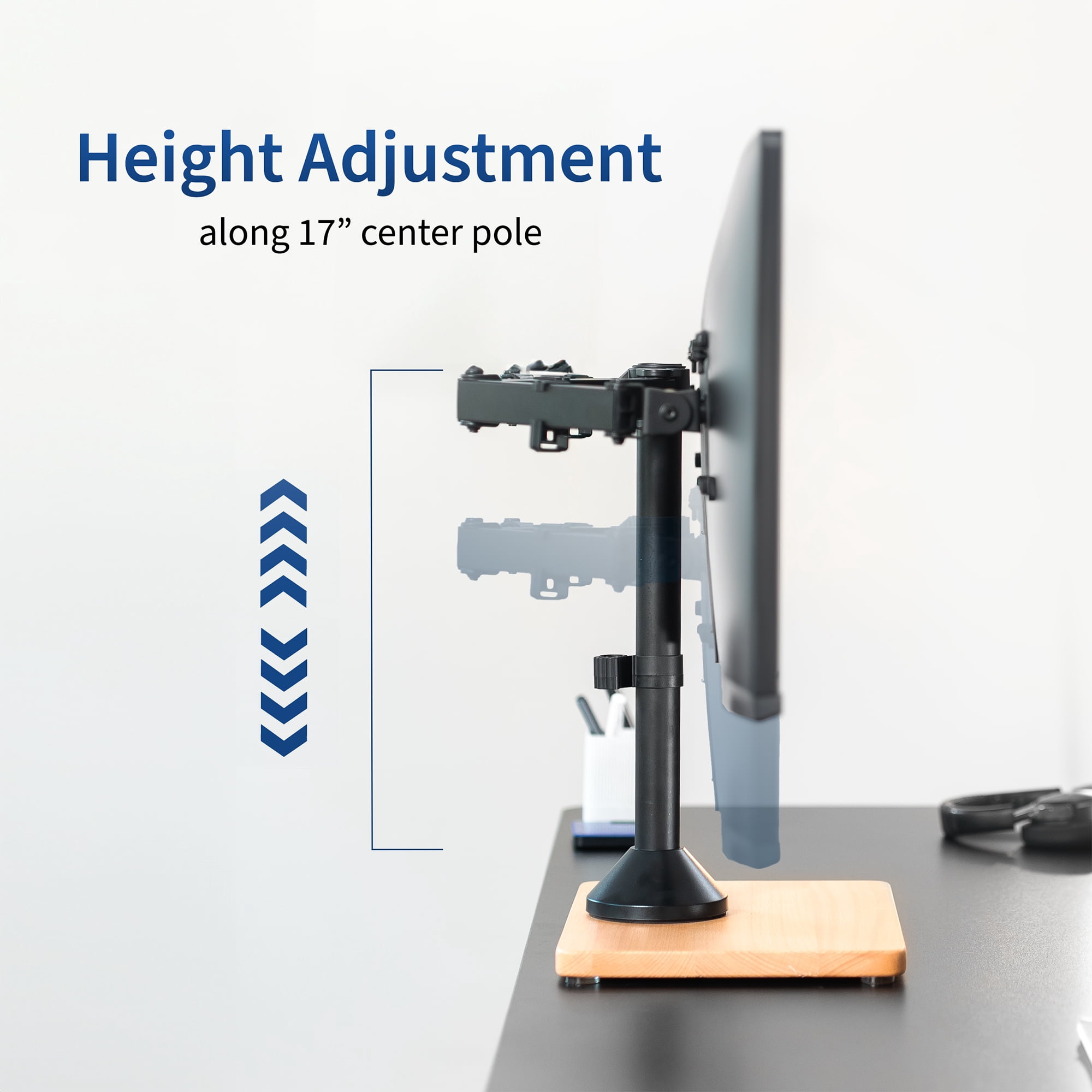 VIVO Dual Monitor Adjustable Mount w/ Wood Base, Fits Computer Screens up to 32"