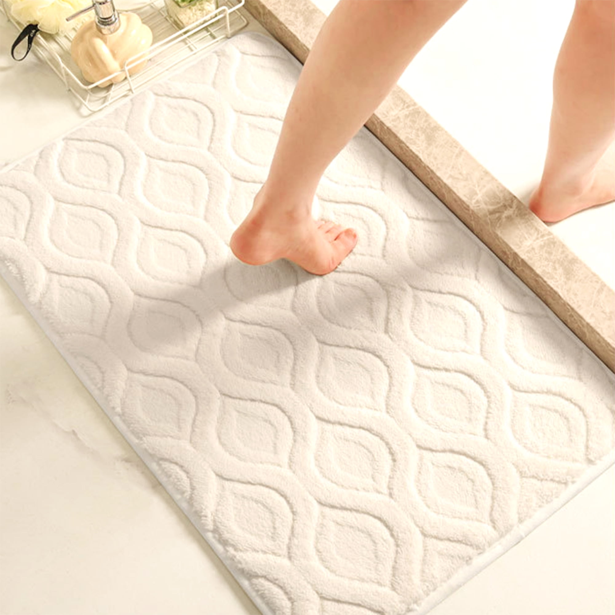 Unique Bargains Bathroom Rug Soft Non Slip Washable Mat White 16" x 24"