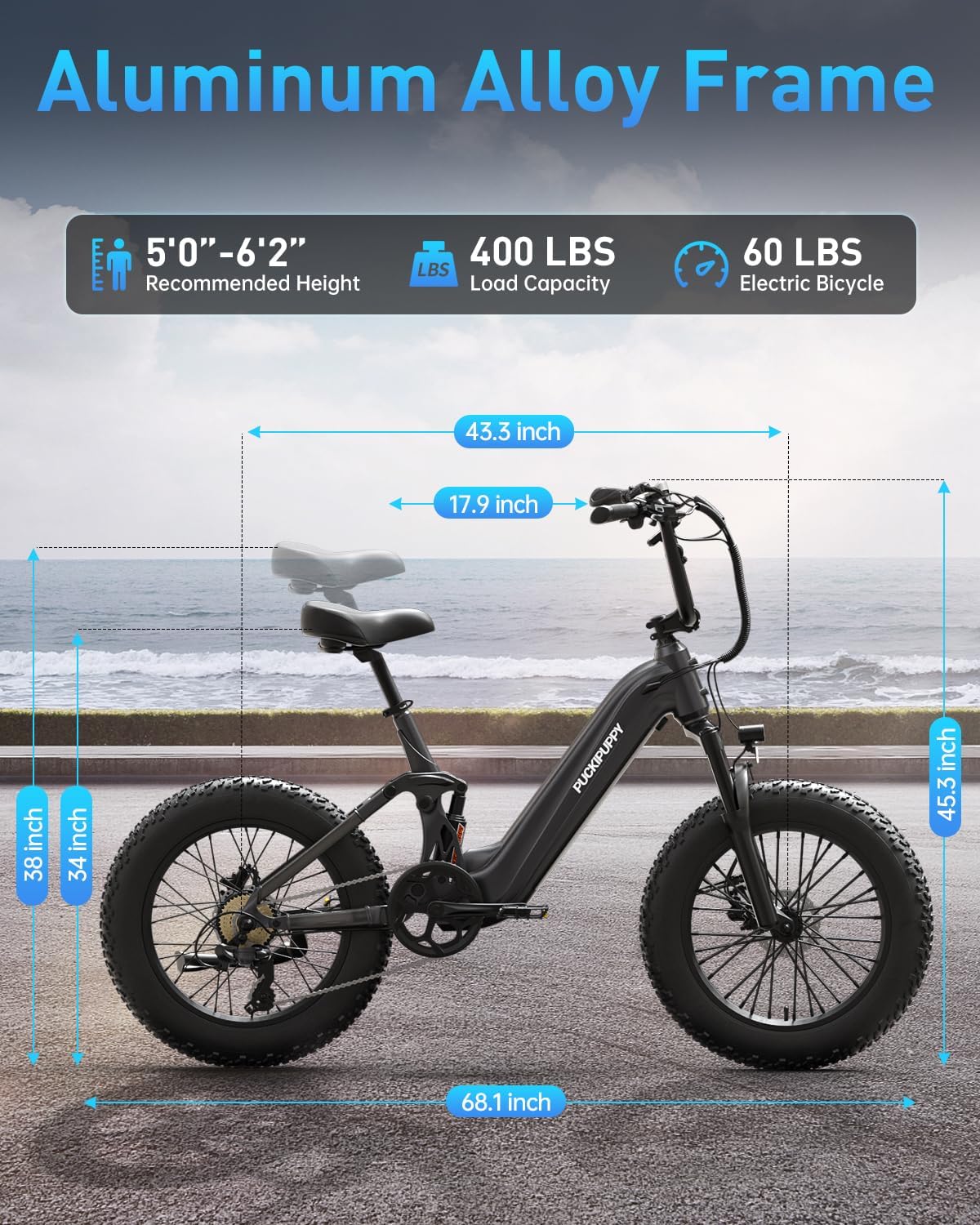 PUCKIPUPPY 20" Fat Tire Electric Bikes for Adults 960W Peak up to 80Miles Range 28 mph Top Speed Full Suspension E-Mountain Bike 48V 20AH Battery 7 Speed Ebike (Corgi), Comply with UL2849 By SGS