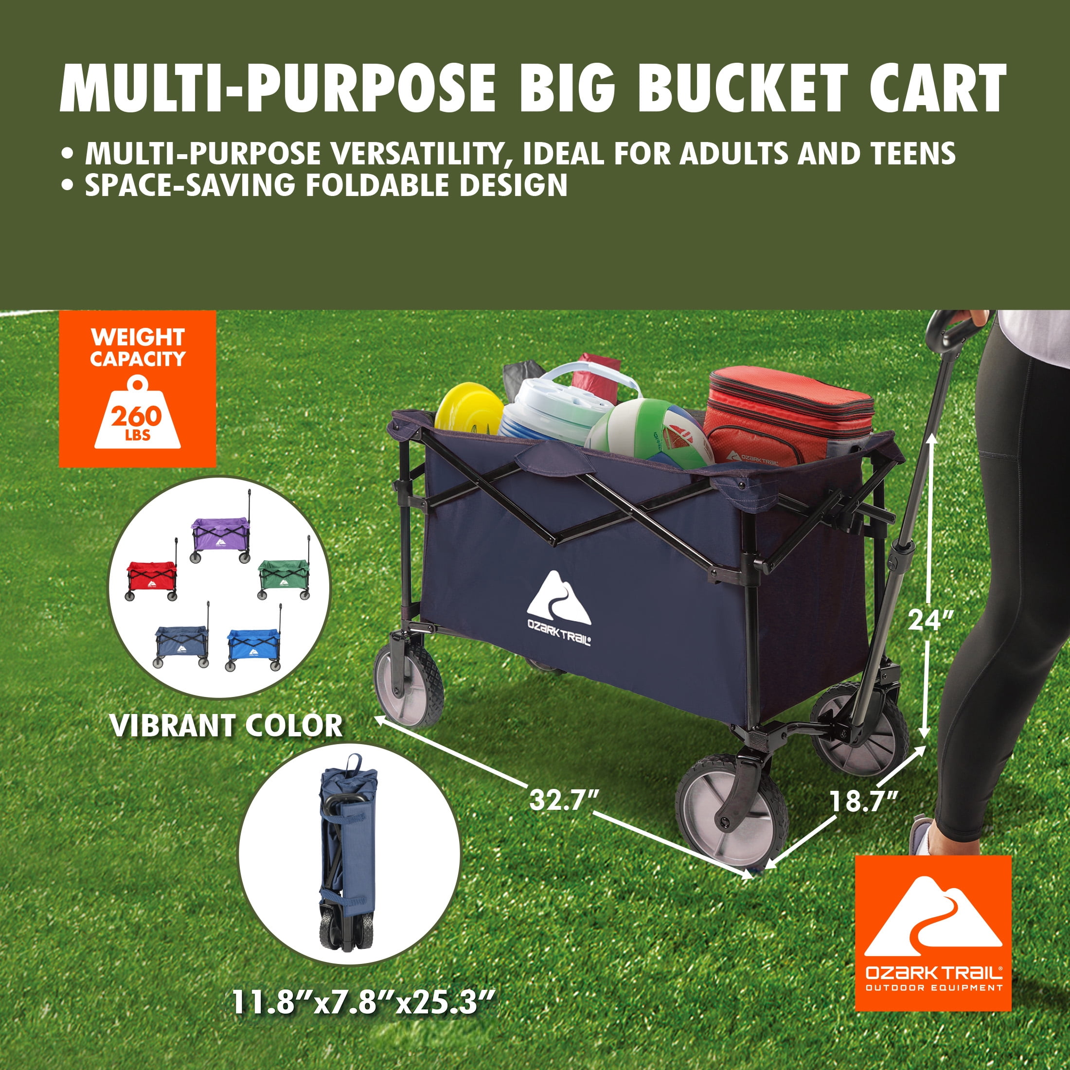 Ozark Trail Multi-Purpose Big Bucket Cart, Black Wagon - Walmart.com