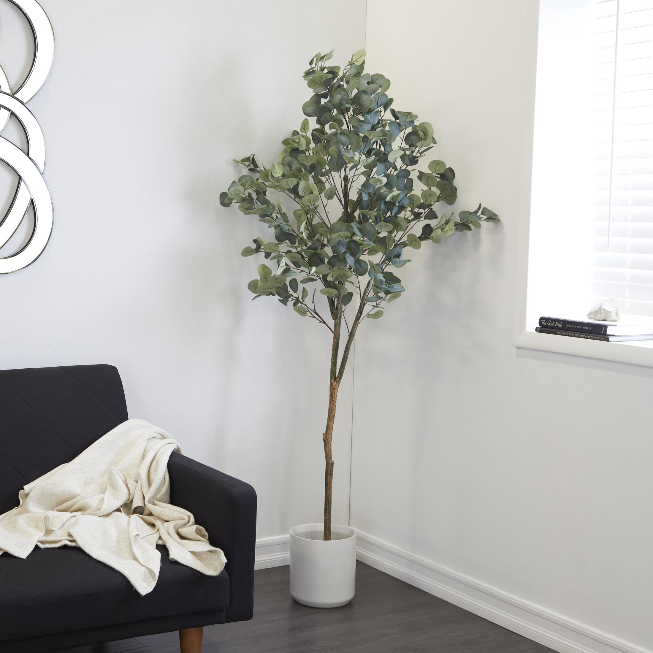 DecMode 70" Artificial Eucalyptus Tree in Realistic Leaves and Black Pot