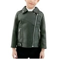 thumbnail image 2 of Boys Girls Jacket PU Leather Zipper Stylish Motorcycle Biker Jackets Cold Weather Long Sleeve Windproof Warm Winter Indoor Outdoor Rain Outside Jacket Army Green 13-14 Years, 2 of 7