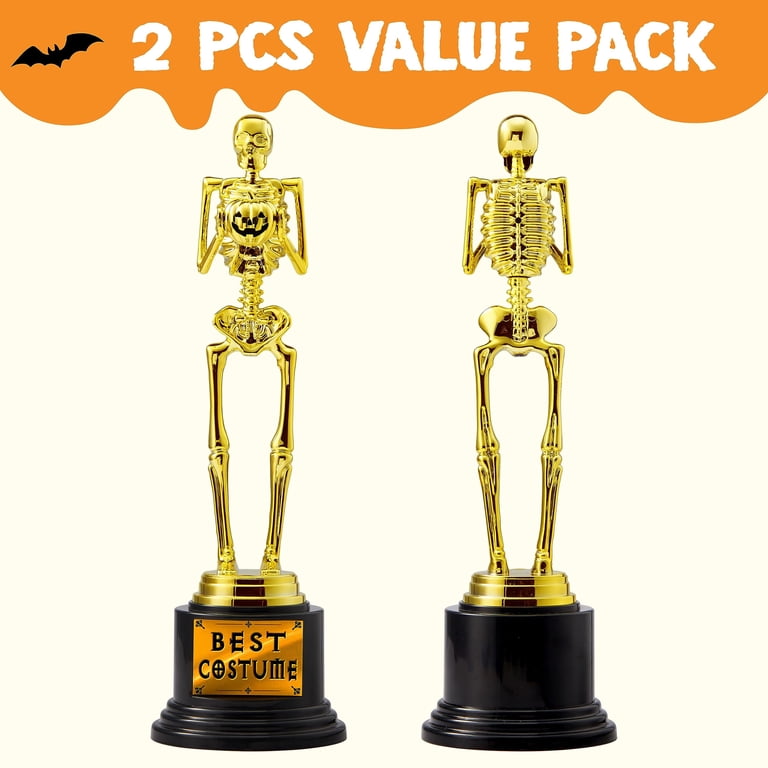 4-Pack Halloween Skeleton Trophies – Gold Best Costume Awards For Parties, Contests, Classroom Prizes