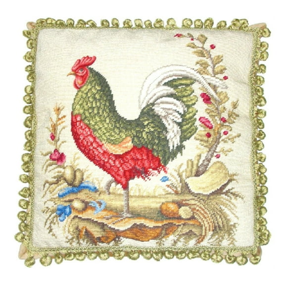 Handmade Wool Needlepoint Pillow Cover - Decorative Throw Cushion Cover - Vintage Floral Embroidery Design - Pillowcase for Sofa, Bed, or Chair - Rustic Home Decor