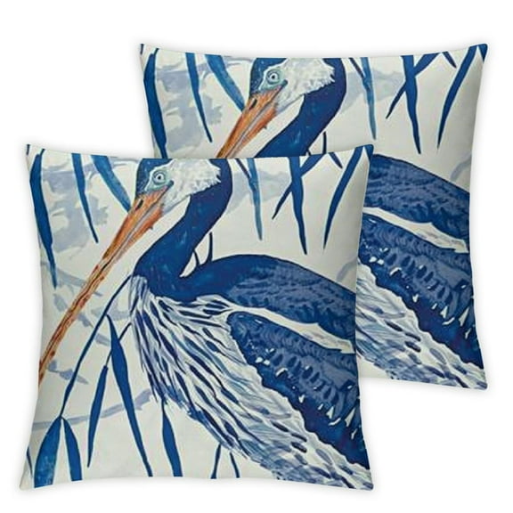 Blue and White Heron Bird Coastal Tropical Beach Sea Life Printed Premium Indoor/Outdoor Pillow Patio Decor Decoration Accent Throw Pillow