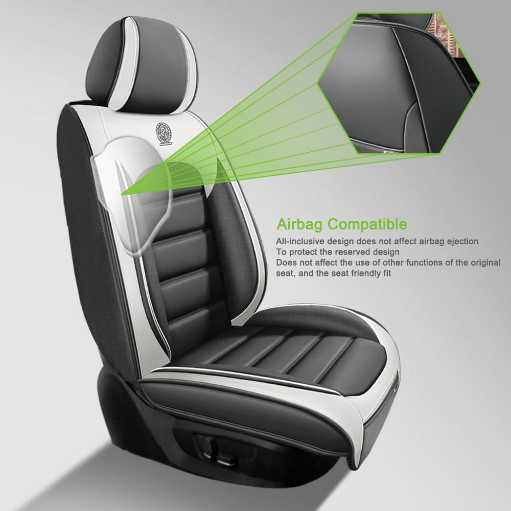 AFUNTIO Seat Covers for Chevy 99% Models,2PCS Leather Car Seat Cushions,Waterproof Car Sit Protectors,Nonslip Interior Accessories(White and Gray)