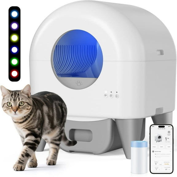 Smart Self-Cleaning Cat Litter Box – APP Control, Safety Sensors, Washable Removable Liner, Odor-Free & Low Maintenance