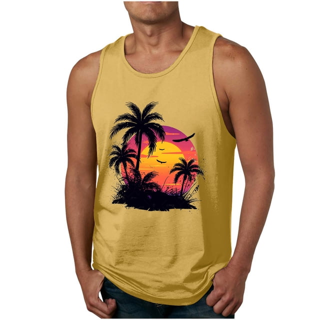 Camisetas de Tanque de los Hombres Tanque de los Hombres Incolor Gradiente de Impresión Cuello Redondo Correa Delgada Fuga Atrás Regular Casual Deportes Blusas de Tanque
