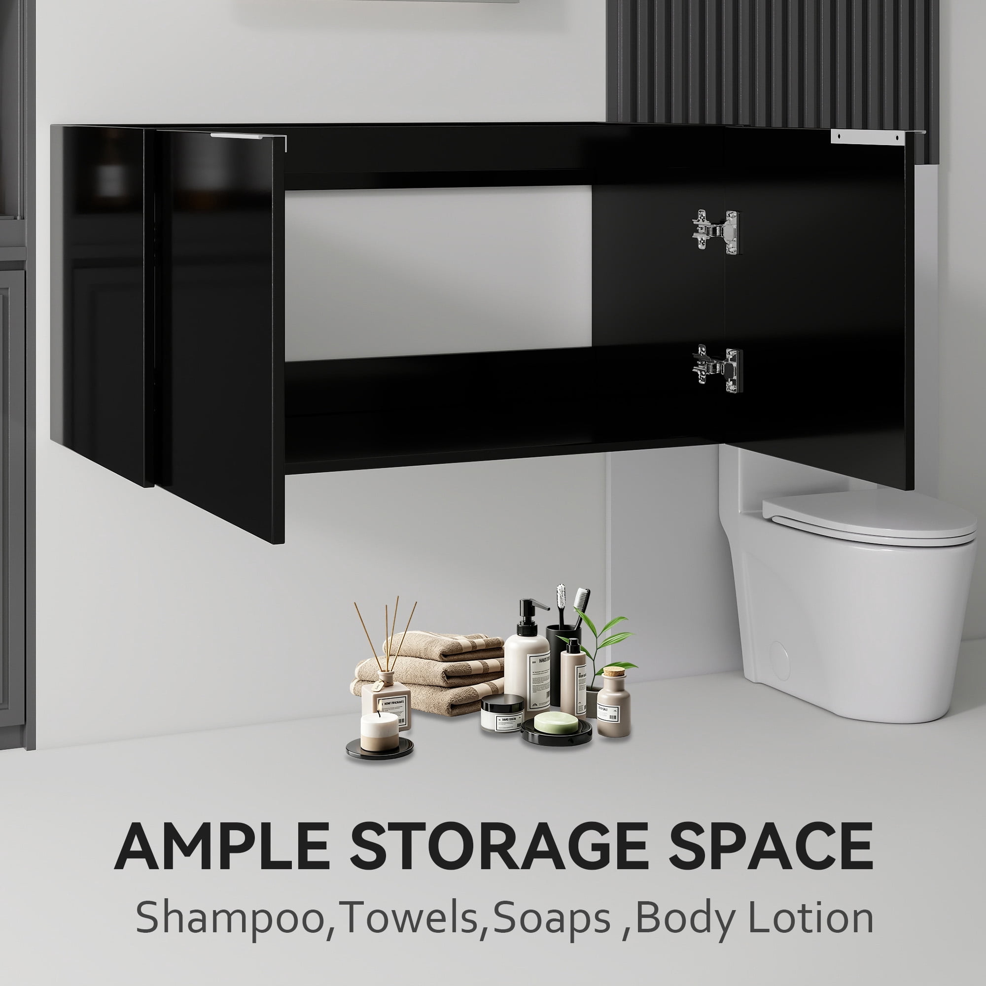 Leumius 36" Floating Bathroom Vanity Cabinet,Soft-Close Double Doors,Wall Mounted Cabinet Set Bathroom Vanity for Small Space,Cabinet Only,Black