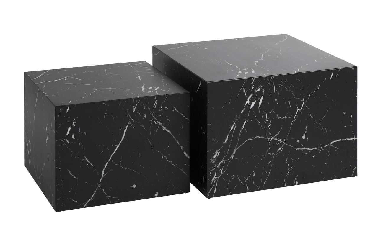 Caffoz Square Faux Marble Coffee Table Set of 2, Nesting Design, Pre-Assembled Living Room Accent Tables,Marble Black