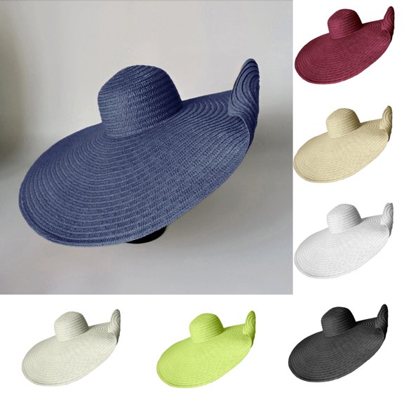 Dress Choice Women's Wide Brim Straw Hat Solid Color Beachwear Sun Hat UV Protection Roll Up Foldable Floppy Beach Hat for Summer Beach Cap
