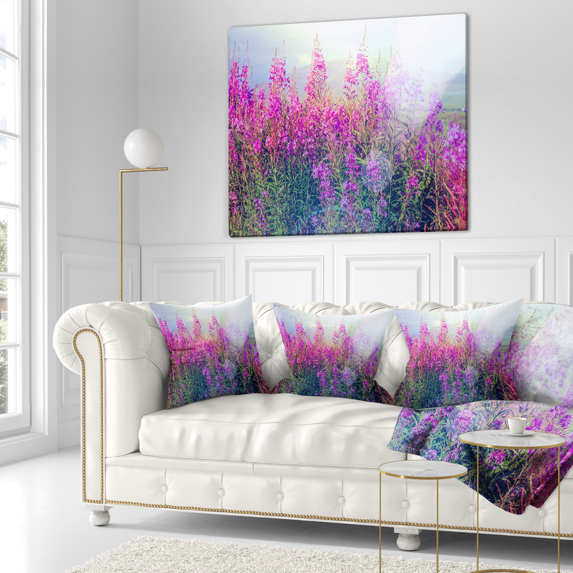 Designart Blooming Purple Flowers in Meadow - Flower Throw Pillow - 18x18