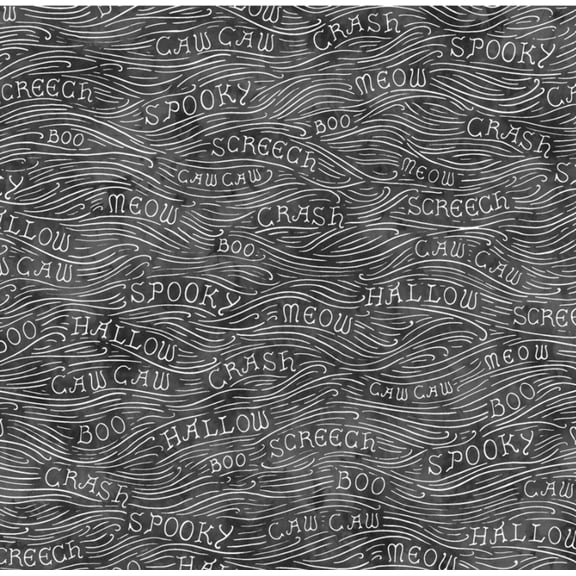 Maywood Studio Halloween Spooky Hollow Wavy Text on Black 100% Cotton By the Yard