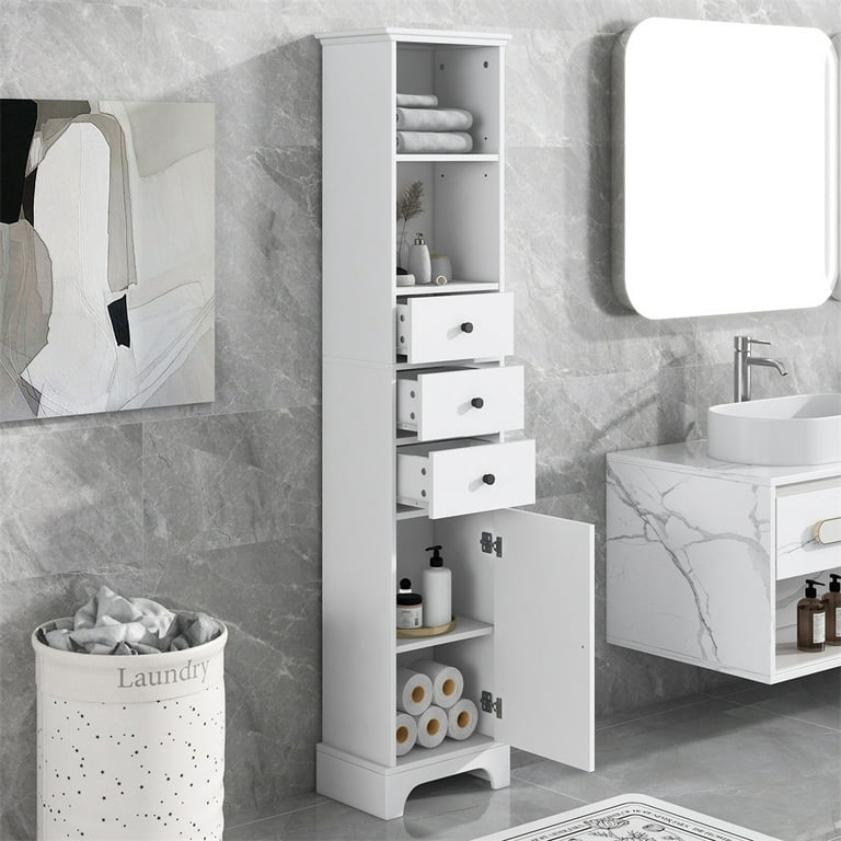 Giantex High Storage Bathroom Cabinet, Freestanding Slim Organizer, Linen  Tower Narrow Floor Cabinet, White 