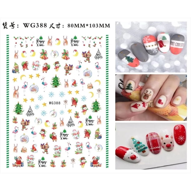 Pegatinas de uñas de Navidad para invierno, calcomanías 3D de copos de nieve, alce, Papá Noel, galleta, hombre, lazo, nuevo esmalte de Gel de Navidad, decoración de uñas deslizante, 2023