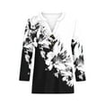 thumbnail image 4 of T Shirts 3/4 Sleeve Trendy Button Up V Neck Summer Fall Tops For Women Vintage Floral Print Casual Loose Tops,Black 2,3XL, 4 of 5
