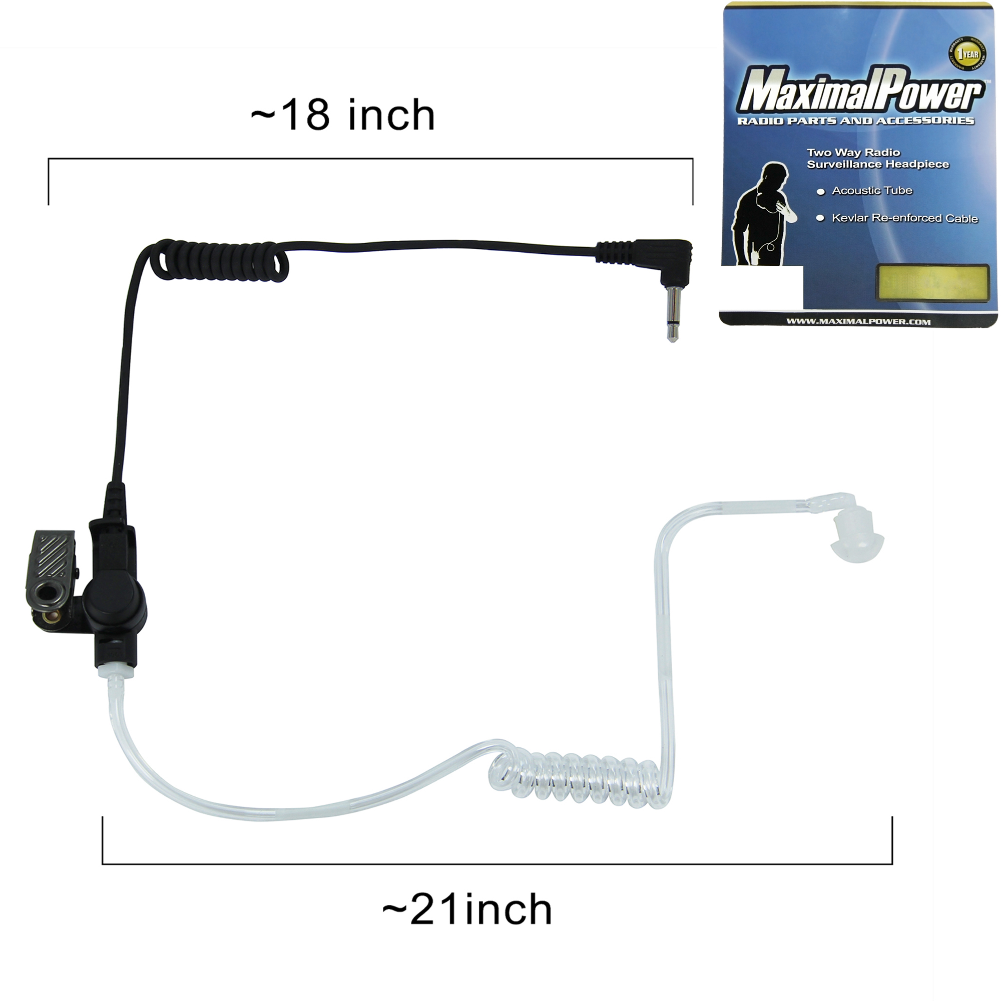Medium Black Earmold Earbud For Two-Way Radio - Left/Right - Coil Tube Audio Kit - Valley Enterprises