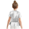 thumbnail image 2 of Doomiva Kids Girls Metallic Jazz Hip Hop Peplum Dance Tops Short Sleeve Sequins Round Neck Shiny Party T-Shirts Blouses Silver 110, 2 of 7