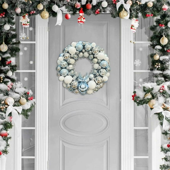 Artificial Christmas Wreath with Glitter Balls - Elegant Festive Ball Wreath for Front Door Decor, Shatterproof Holiday Greenery Hanging Decoration for Indoor Outdoor Window Wall Home Celebration