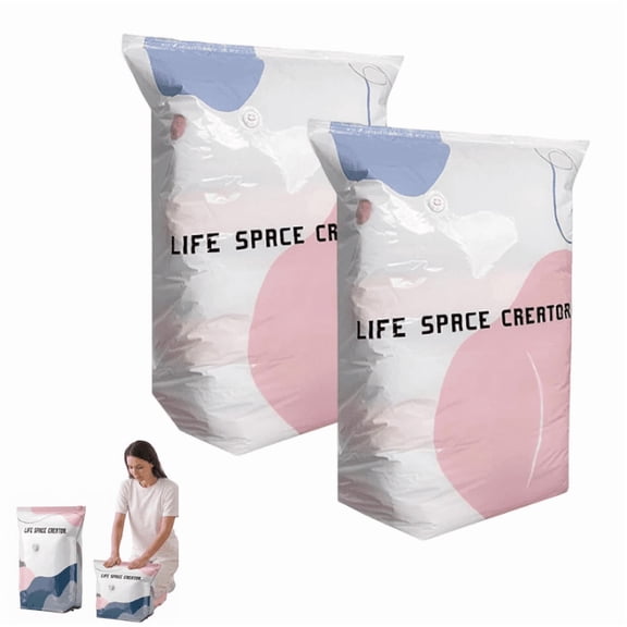 2Pcs No Pump Vacuum Storage Bags – Press & Seal, No Pump Needed, Large Cube Vacuum Storage Bag, Keeps Clothes Dry & Dust‑free, Perfect for Bulky Bedding & Off‑Season Gear (2Pcs|L)