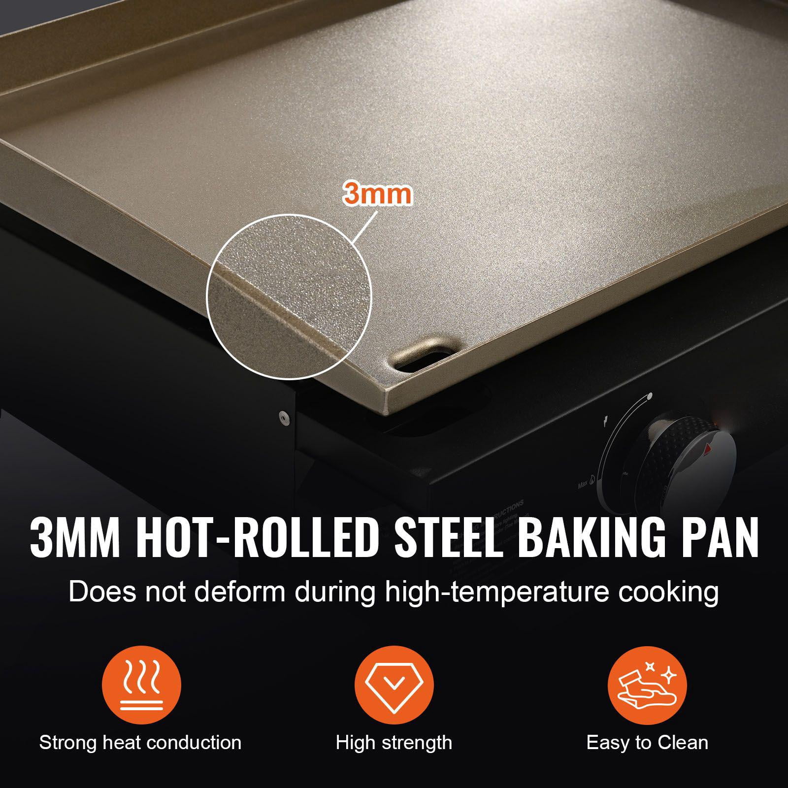 Commercial 22.4 Inch Heavy Duty Manual Flat Frying Pan with Non Stick Cooking Plate H Type Burner 13000 BTU Portable Restaurant Gas Oven