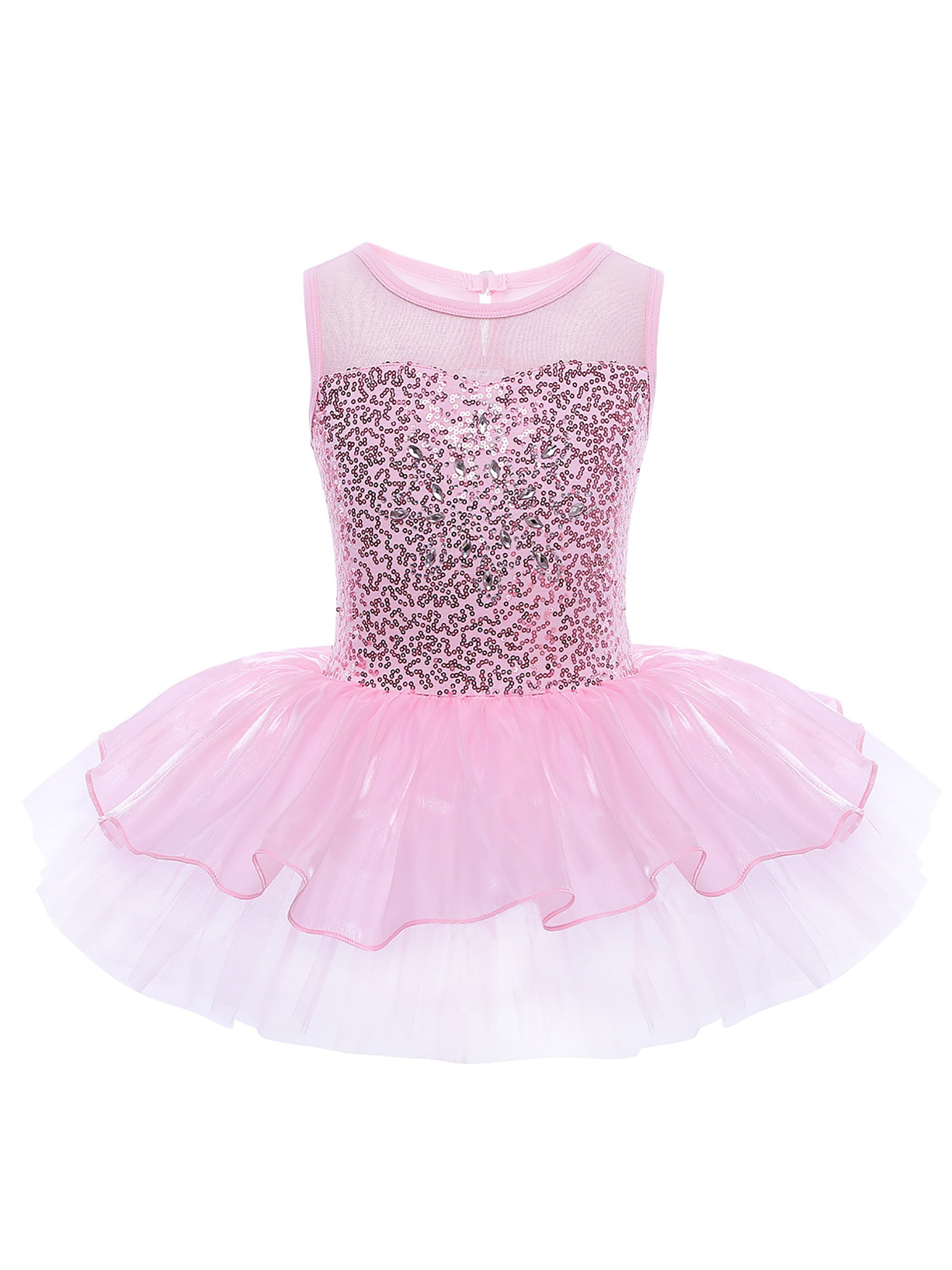NWT Ballet Dance Leotard w/ Attached Three Tier Tulle Tutu Light Pink Girls Size 