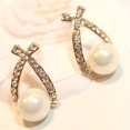 thumbnail image 4 of Ayyufe Women's Pearl Ear Studs Earrings Cross Rhinestone Wedding, 4 of 6