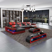 BLACK RED Italian Leather Sectional Recliner LEFT LIGHTSPEED EUROPEAN FURNITURE