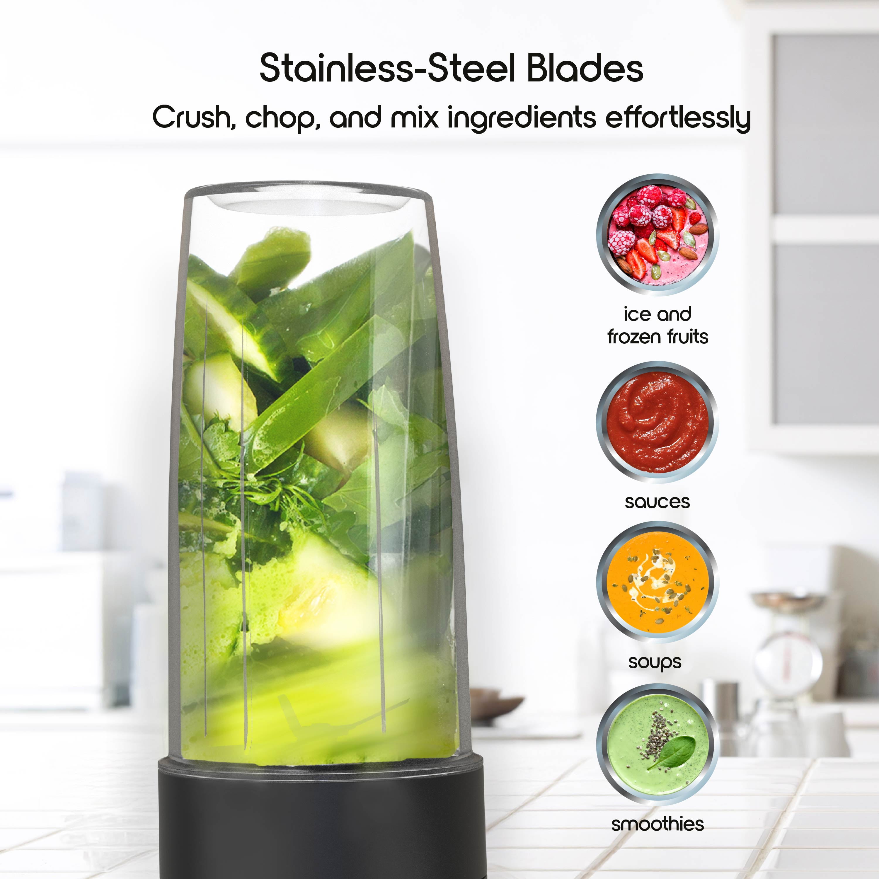 Savour by Tzumi 300W Mini Smoothie Blender – 18oz. Countertop Mini Blender for Smoothies, Sauces, Cocktails and More