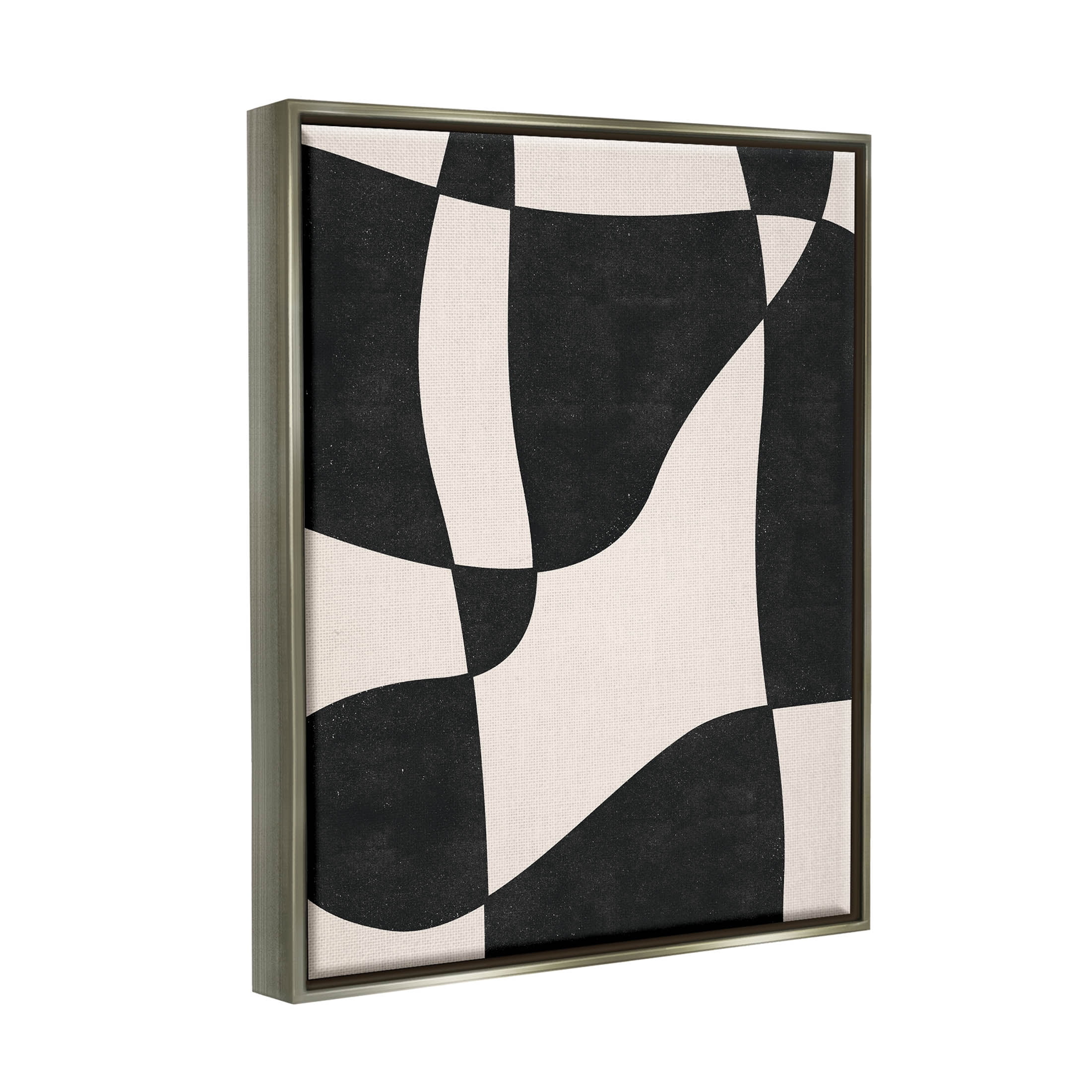 Stupell Industries Retro Wavy Checkered Pattern Shapes Graphic Art Luster Gray Floating Framed Canvas Print Wall Art, Design by JJ Design House LLC