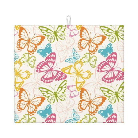 

Naloa Retro Colorful Butterfly Dish Drying Mat for Kitchen Counter Heat Resistant Drainer Mats Absorbent Draining Mat Dish Rack Pad 16 x18