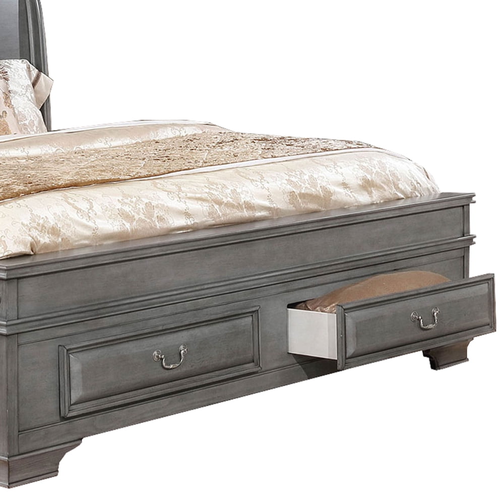 Wooden Queen Size Bed with Spacious Storage Drawers Gray - Saltoro Sherpi