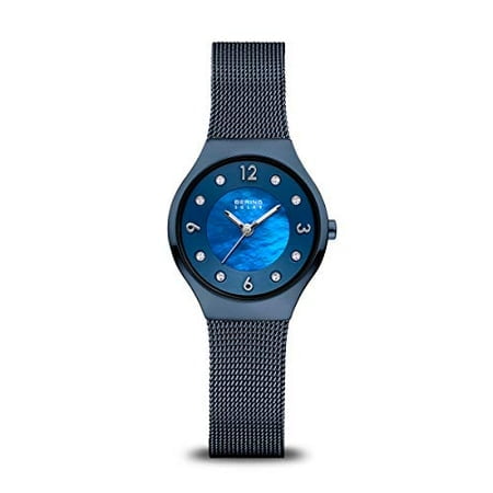 BERING Womens Solar Powered Watch with Stainless Steel Strap, Blue, 15 (Model: 14427-393)