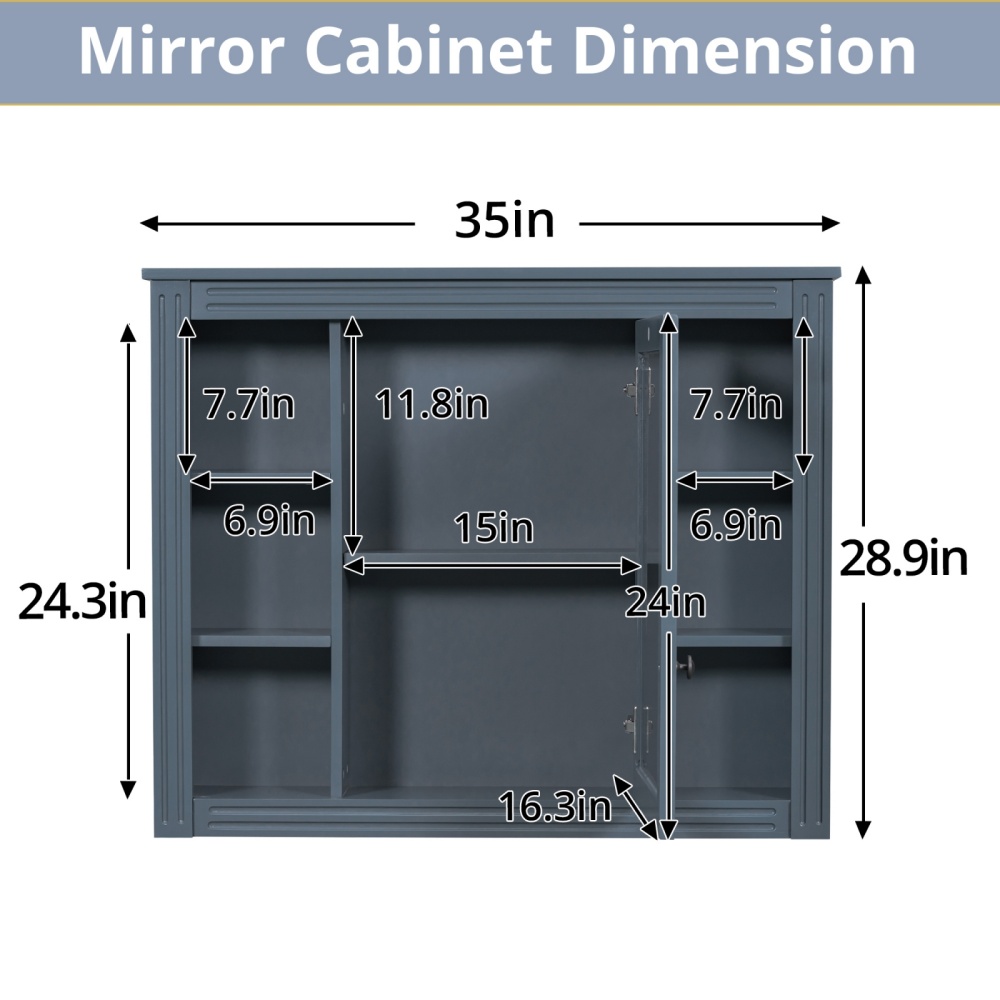 36" Bathroom Vanity Set with Resin Sink and Wall Mounted Mirror Cabinet, Modern Freestanding Single Cabinet Combo with Storage Shelves & 2 Drawers & 2 Soft Closing Doors, Vintage Handles, Blue