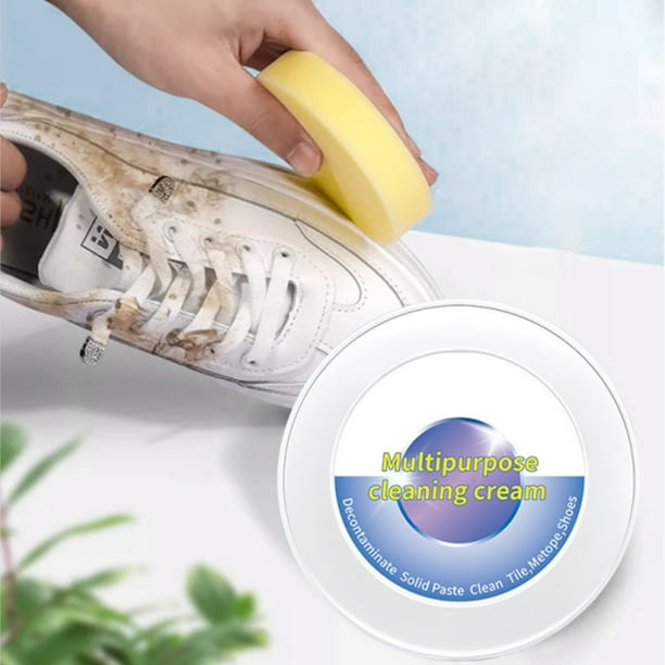 Fiudx Crema de Limpieza para El Hogar, Quitamanchas Multifuncional, Blanqueador Rápido de Zapatos, Aplicador de Esponja Fácil de Usar, Apto para Zapatos, Muebles E Interiores de Automóviles, Portátil