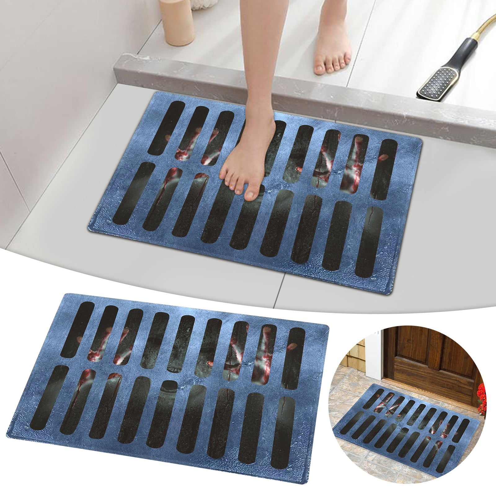 QISIWOLE Halloween Doormat, Spooky Sewer Evil Area Rug Door Mats Indoor Outdoor Bath