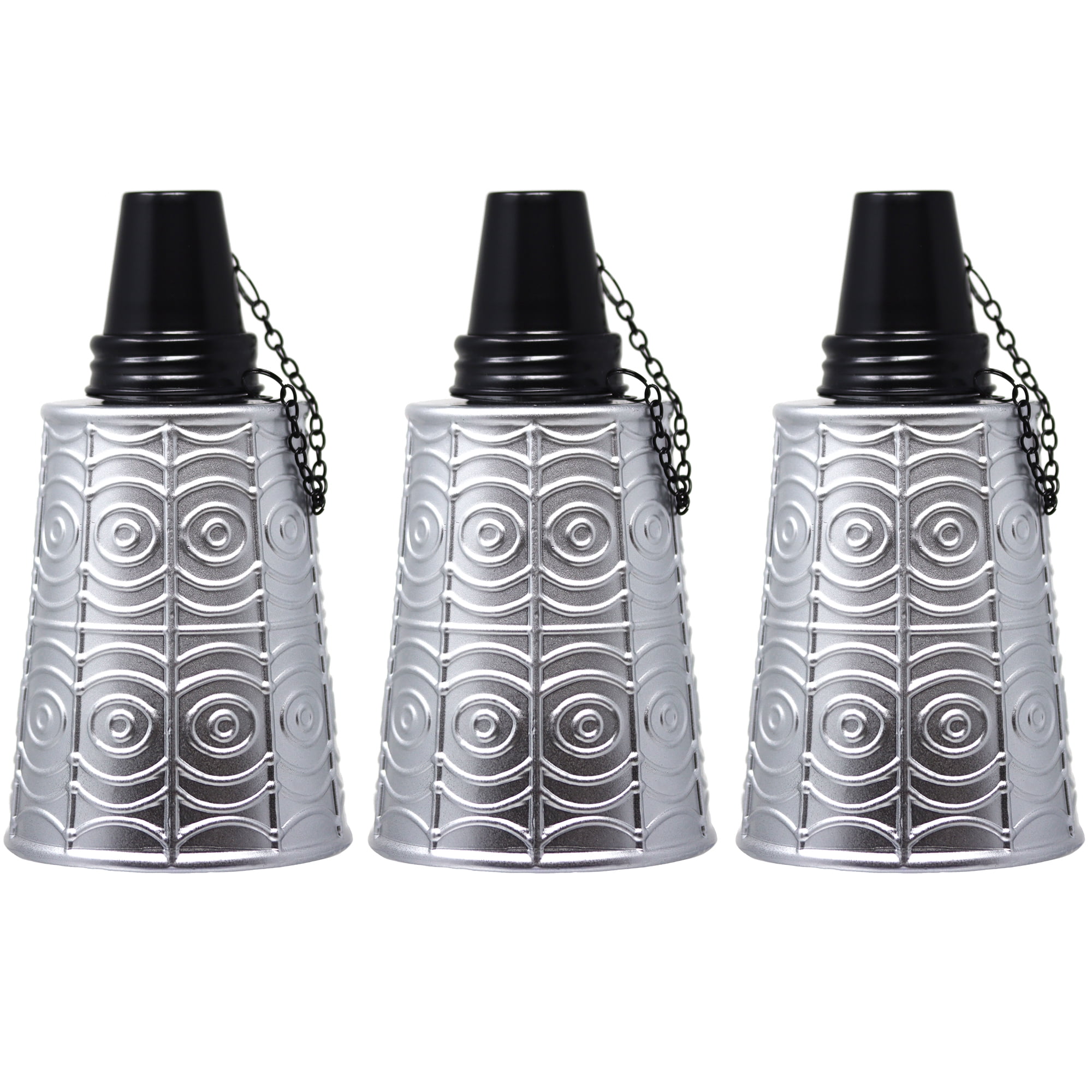 Seraphic Table Top Citronella Torches for Outdoor Patio, 16oz Decorative Glass Torch Citronella Oil Candles for Outside Deck, Garden, Parties, Set of 3, Silver