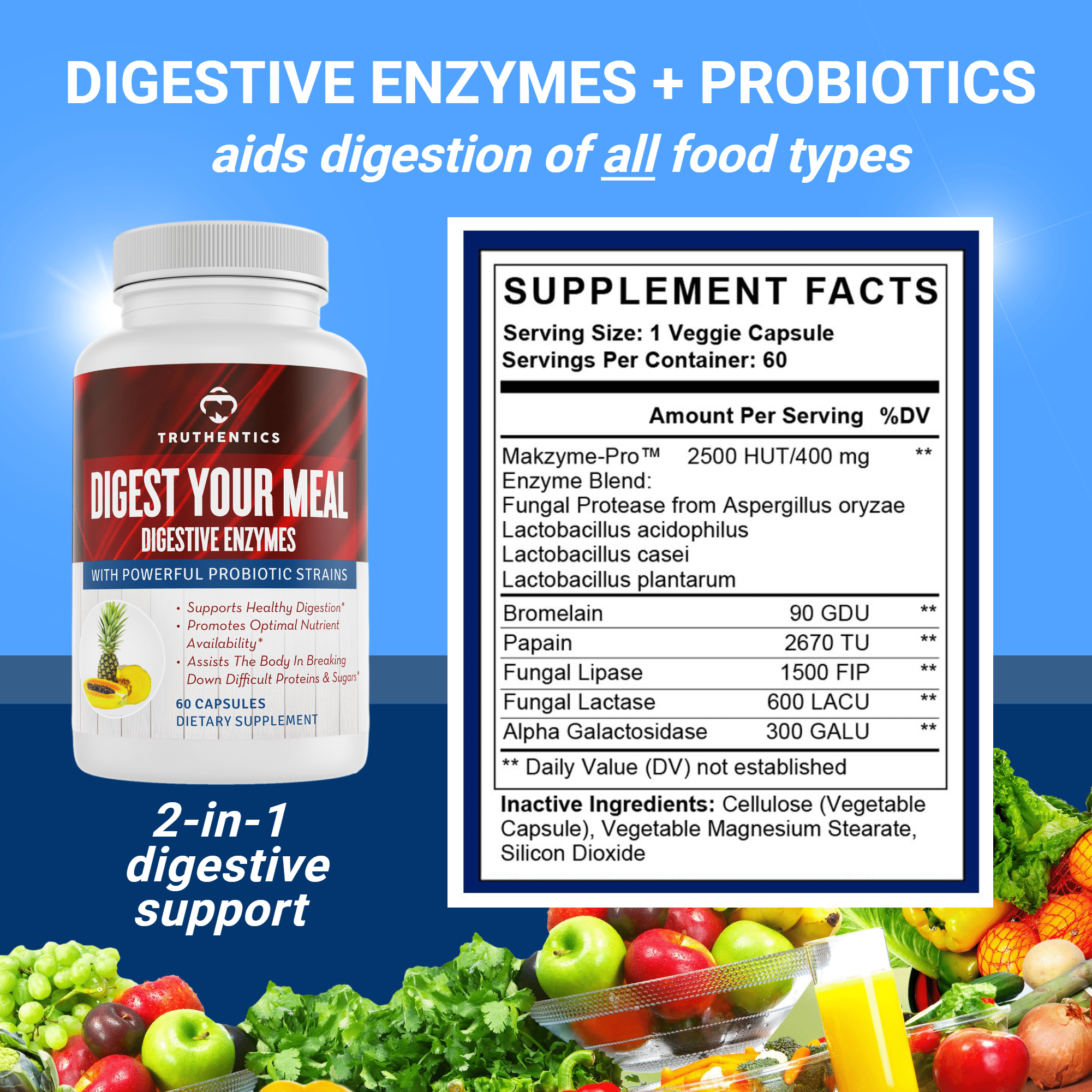 Truthentics Liver Cleanse Detox Support Plus Digestive Enzymes Probiotic Bundle - 60 Capsules Each