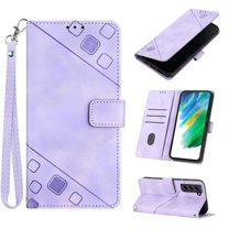 Tarise Phone Case for Samsung Galaxy S21 FE 5G, Premium PU Leather Card Holder Wrist Strap Magnetic Closure Flip Stand Function TPU Interior Book Cover for Samsung S21 FE 5G Wallet Case, Purple