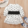 thumbnail image 3 of Kucnuzki Newborn Baby Girls Dresses Long Sleeves Dots Print Dress with Waistband One-piece Fall Clothes White 6-9 Months, 3 of 8
