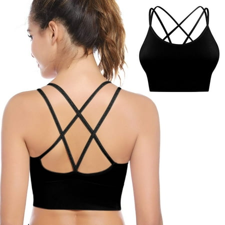 

Strappy Sports Bra for Women (Black) Comfortable & Sexy Crisscross Fits for Running Athletic Gym Workout Yoga Fitness Tank Tops XXL Size