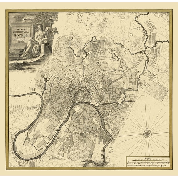 Historic Map - Moscow Russia Plan - Michurin 1739 - Vintage Wall Art