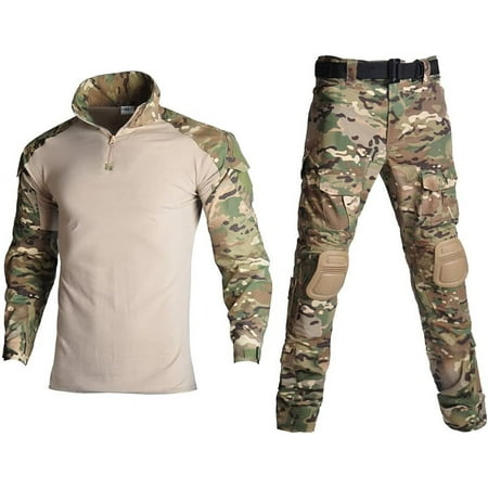Mens Tactical Military Suits Long Sleeve Rip-Stop Uniforms Combat Shirt and Pants Elbow Knee Pads