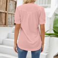 thumbnail image 4 of Pink Womens Summer Tops Womens V Neck Tops Puff Short Sleeve T Shirt Pleated Floral Printed Tunic Blouse Shirts Shirts for Women, 4 of 6