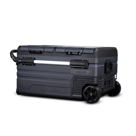 NewAir - 80 Quart Portable 12v Electric Cooler with LG Compressor, Fridge and Freezer, Rugged Wheels, and Solar Power Input - Gray