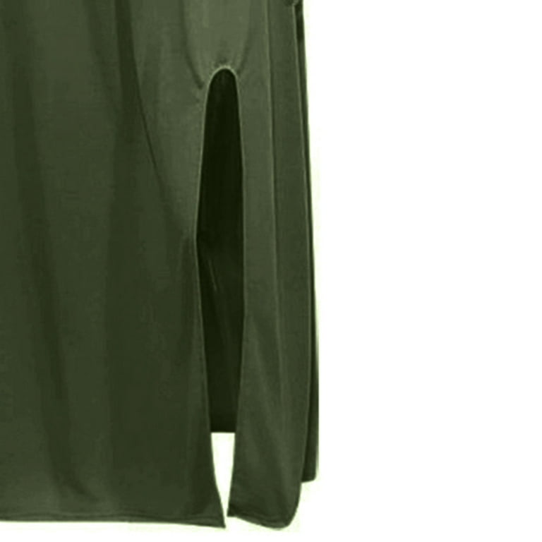 Usmixi Dresses for Women 2023 Elastic Waist Plus Size Slit Pocket Tank Long  Dresses Sleeveless Round Neck Solid Summer Maxi Sun Dress Green s