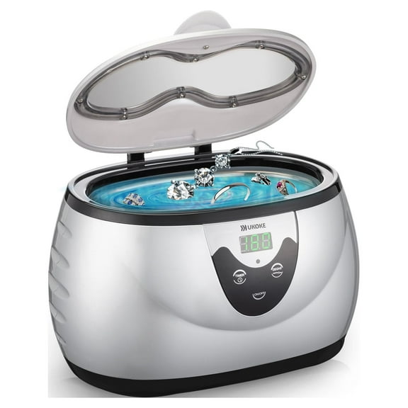 UKOKE Ultrasonic Jewelry & Retainer Cleaner – Professional Ultrasonic Cleaner Machine for Dentures, Mouth Guards, Braces, Toothbrush Heads, Rings & Watches with Timer – Perfect Christmas Gift