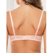Wingslove Women's Sexy Lace Sheer Bra Demi Mesh Balconette See Through Unlined Underwire with Silicone Nipple,Pink Nude 38B