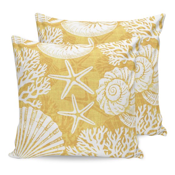 Pillow Covers 20x20 Set of 2, Yellow Conch Coastal Throw Pillow Covers Decorative Couch Cushion Cover, Nautical Summer Starfish Shell Coral Microfiber Soft Pillowcases for Bedroom Living Room Sofa